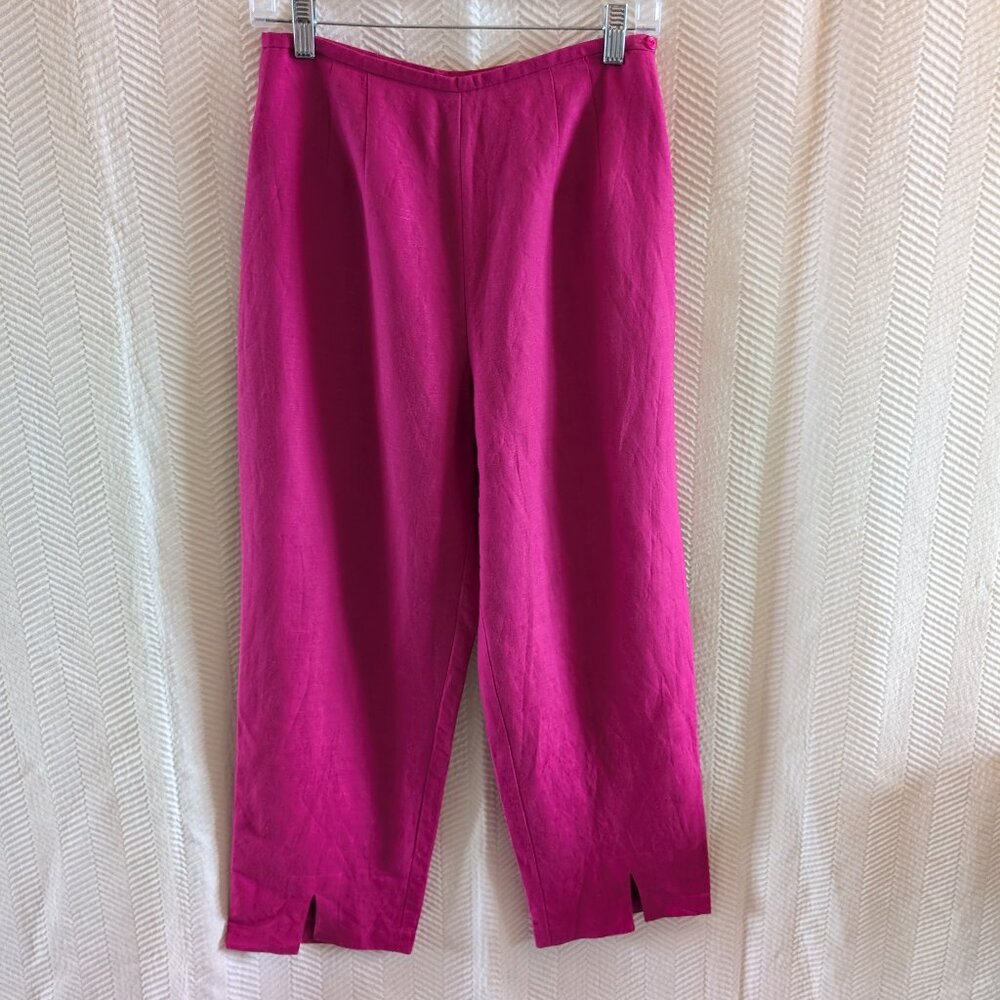 Haggar Linen Blend Crop Pants High Waist Fuchsia Hot Pink Size 6 Vacation Resort